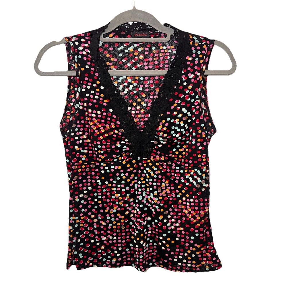 Shameless Mesh Babydoll Top Size L Polka Dot Lace Trim Light Weight Feminine Y2K